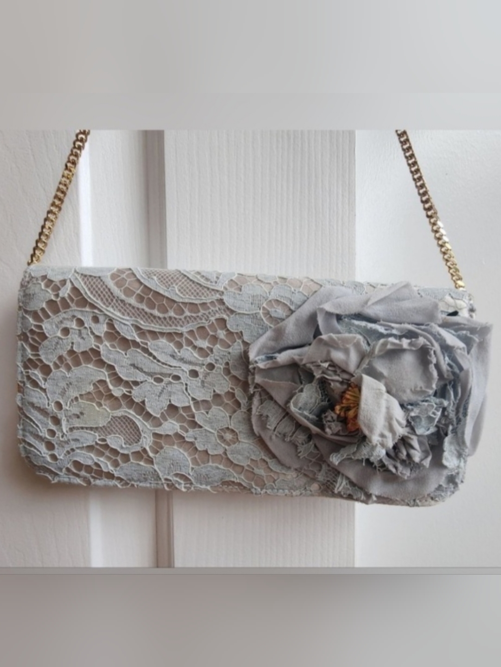 Dolce & Gabbana Light Gray Lace Floral Wristlet - Picture 2 of 4